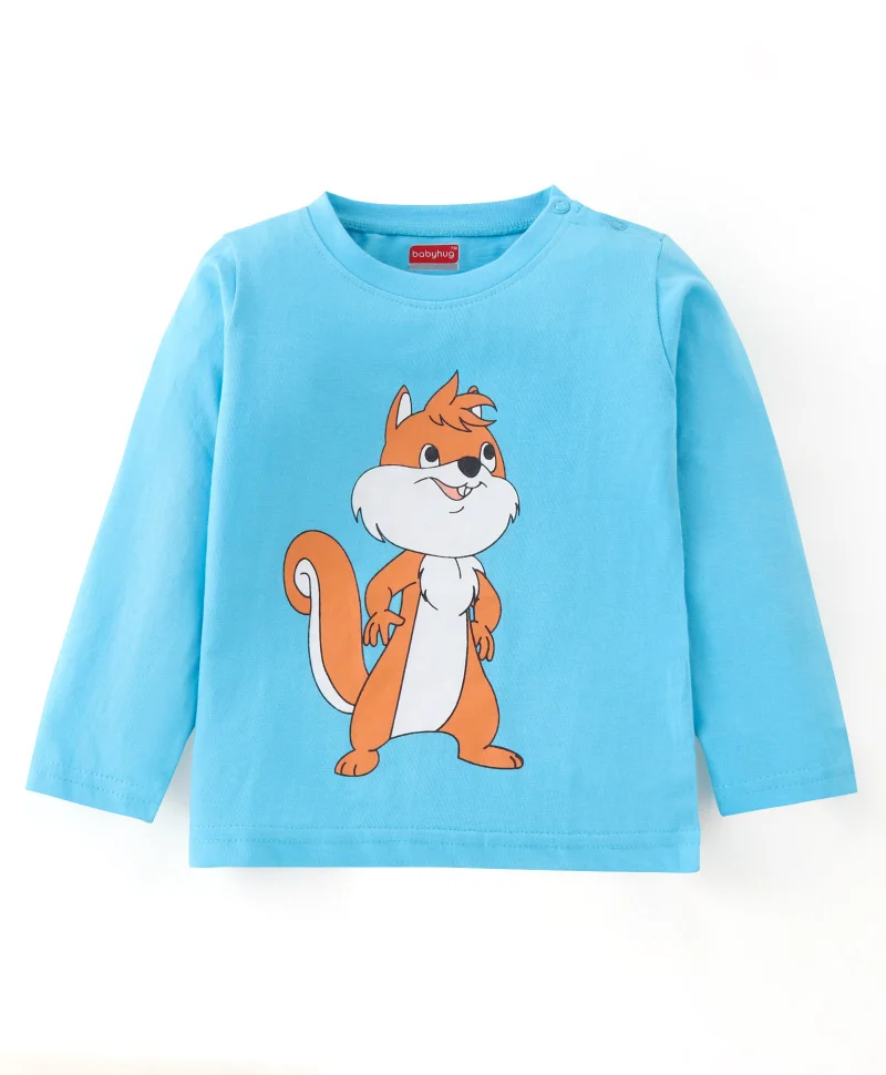 babyhug Babyhug Cotton Knit Full Sleeves T-Shirt Raccoon & Chipmunk Graphics Pack of 3 - Blue & Orange