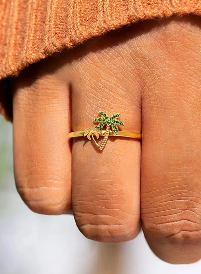 Take Two Gold Palm Tree Ring with Green Zirconia