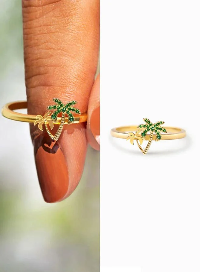 Take Two Gold Palm Tree Ring with Green Zirconia