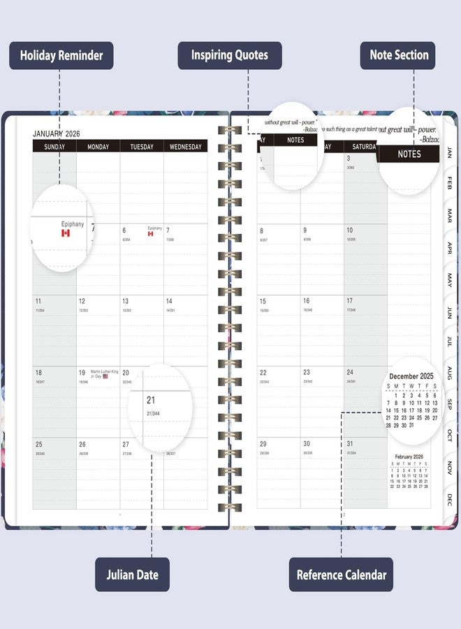 VALOME 2026 Planner, Weekly and Monthly Calendar Planner, Academic Daily Agenda (Jan 2026 - Dec 2026), Hardcover Planning Notebook for Office Accessories and School Supplies, Blue Flower - Image 2