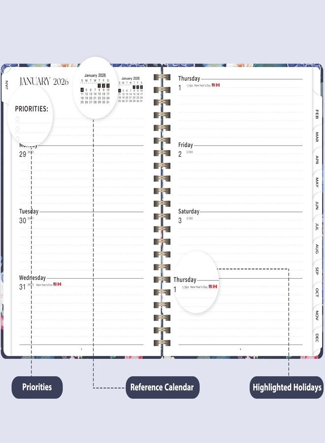 VALOME 2026 Planner, Weekly and Monthly Calendar Planner, Academic Daily Agenda (Jan 2026 - Dec 2026), Hardcover Planning Notebook for Office Accessories and School Supplies, Blue Flower - Image 3