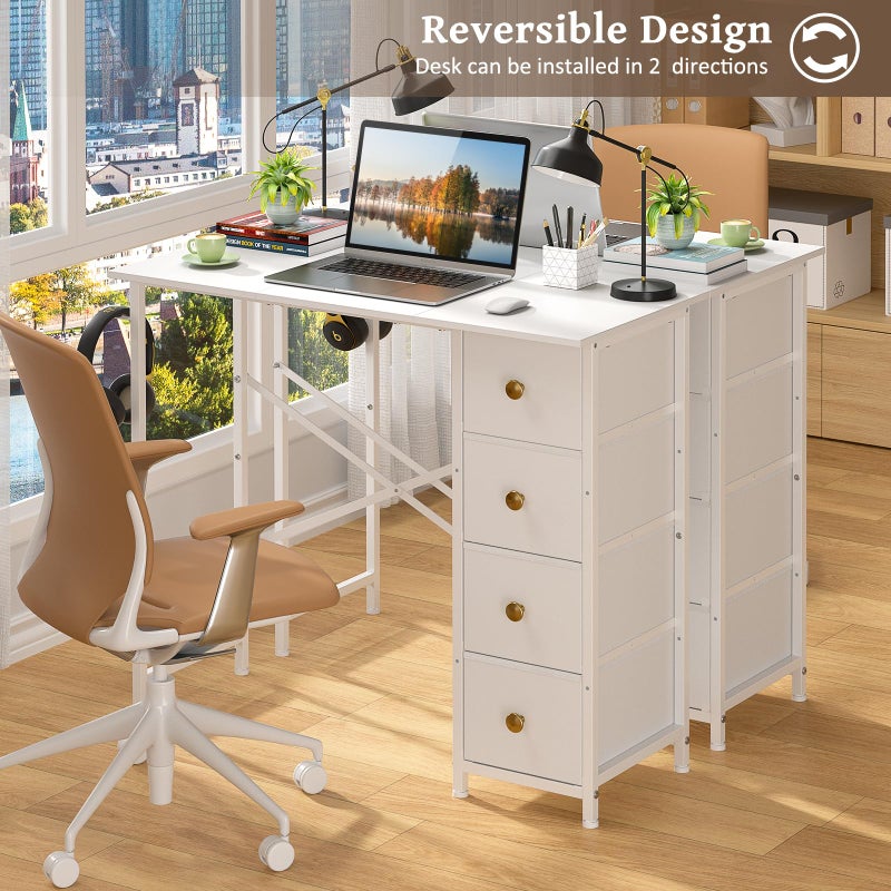 DAOUTIME Small White Desk with Drawers for Bedroom, 35.4 Inch Kids Girls Teens Student Writing Desk with Storage, Reversible Study Table, White Computer Desk for Home Office, Makeup Vanity Desk for Small Space - Image 2
