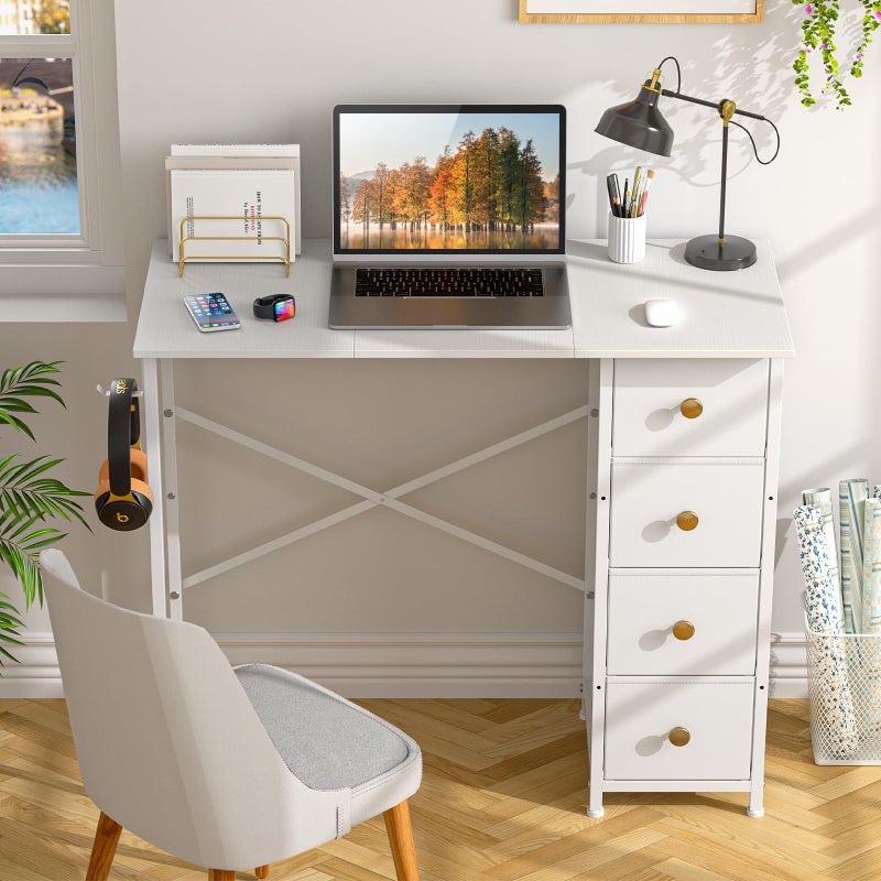 DAOUTIME Small White Desk with Drawers for Bedroom, 35.4 Inch Kids Girls Teens Student Writing Desk with Storage, Reversible Study Table, White Computer Desk for Home Office, Makeup Vanity Desk for Small Space - Image 5