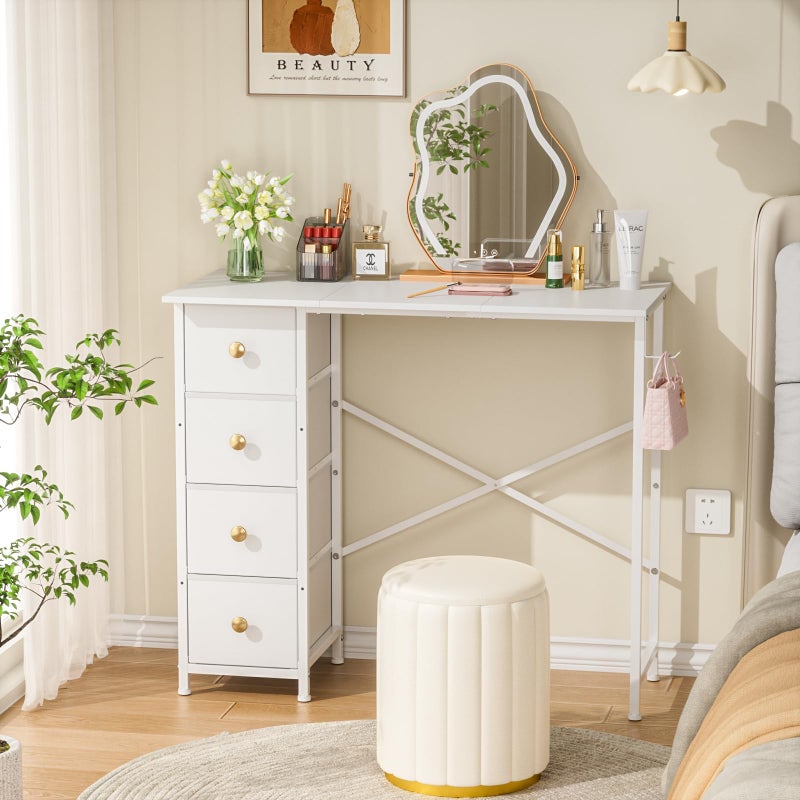 DAOUTIME Small White Desk with Drawers for Bedroom, 35.4 Inch Kids Girls Teens Student Writing Desk with Storage, Reversible Study Table, White Computer Desk for Home Office, Makeup Vanity Desk for Small Space - Image 4