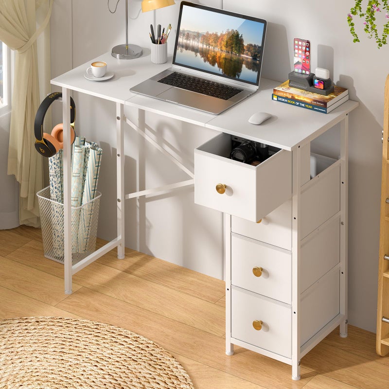 DAOUTIME Small White Desk with Drawers for Bedroom, 35.4 Inch Kids Girls Teens Student Writing Desk with Storage, Reversible Study Table, White Computer Desk for Home Office, Makeup Vanity Desk for Small Space - Image 3