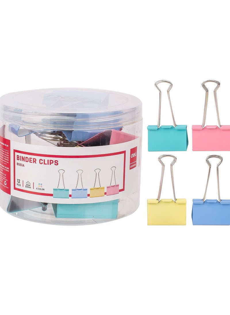 Deli 12-Piece Big 51mm Size Binder Clips Assorted Colours  - Image 1