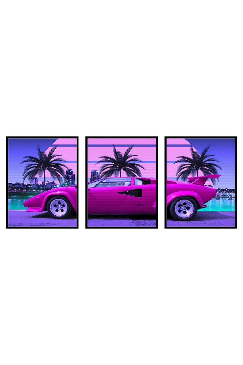 BigWig Prints Lamborghini Poster - Car Wall Art, Car Posters For Boys Room, Lamborghini Countach Wall Art, Cyberpunk Decor, Men - 3 Panel (12x16”) - Image 1