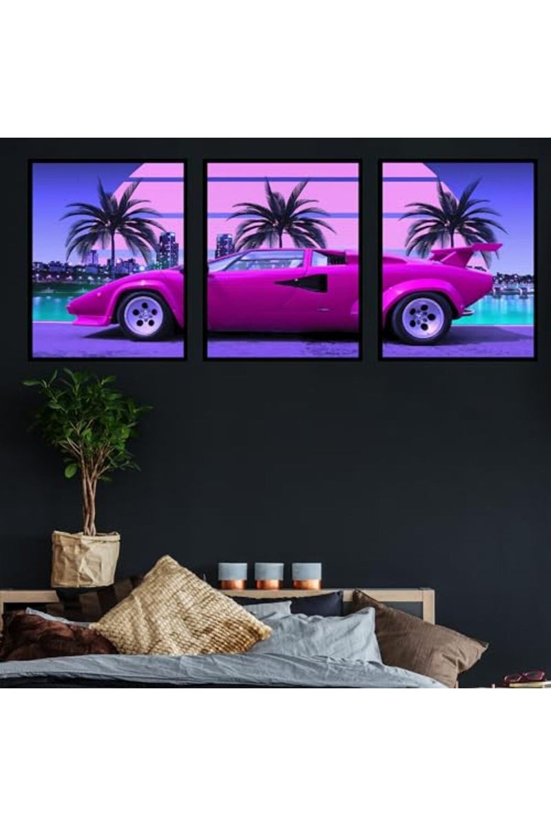BigWig Prints Lamborghini Poster - Car Wall Art, Car Posters For Boys Room, Lamborghini Countach Wall Art, Cyberpunk Decor, Men - 3 Panel (12x16”) - Image 2
