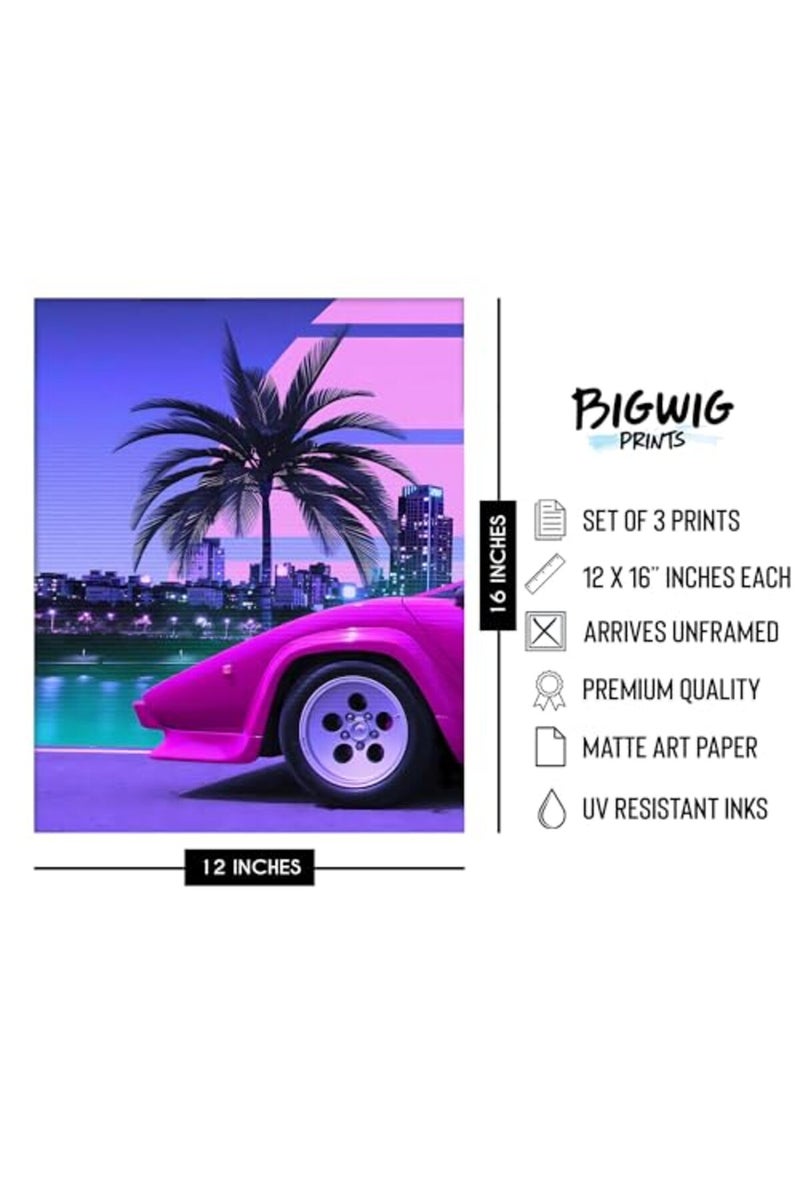 BigWig Prints Lamborghini Poster - Car Wall Art, Car Posters For Boys Room, Lamborghini Countach Wall Art, Cyberpunk Decor, Men - 3 Panel (12x16”) - Image 3