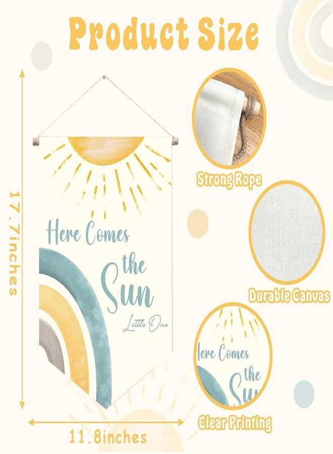 Barri Design Kids Room Wall Banner 'Here Comes The Sun' Canvas Pennant Flag Wall Art Sign Decor for Nursery, Playroom, Bedroom - Image 5
