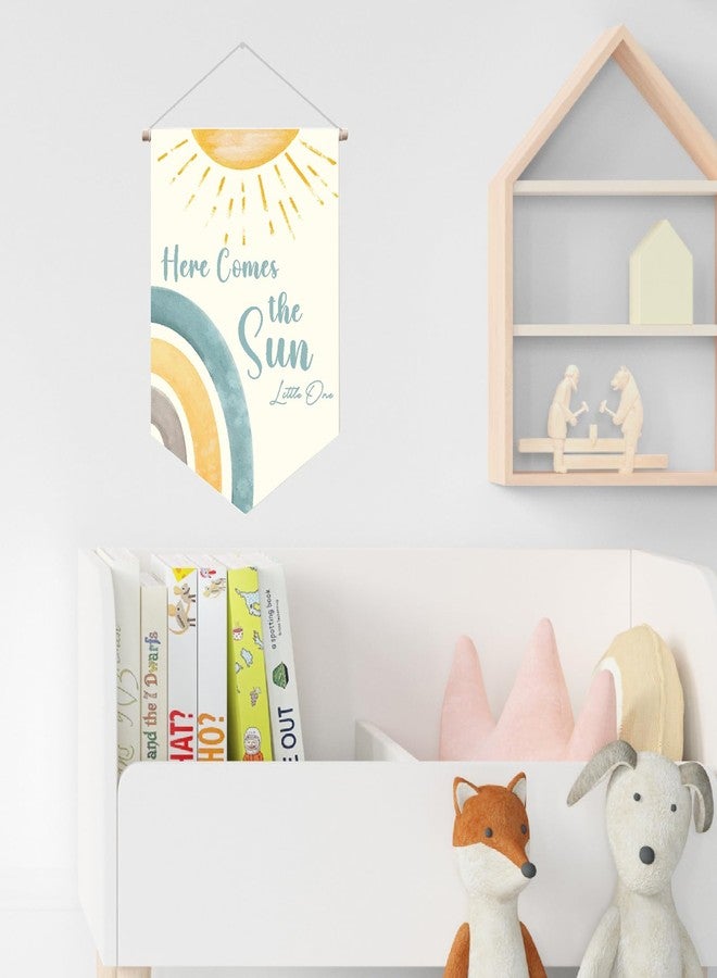 Barri Design Kids Room Wall Banner 'Here Comes The Sun' Canvas Pennant Flag Wall Art Sign Decor for Nursery, Playroom, Bedroom - Image 2