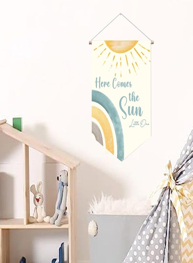 Barri Design Kids Room Wall Banner 'Here Comes The Sun' Canvas Pennant Flag Wall Art Sign Decor for Nursery, Playroom, Bedroom - Image 3