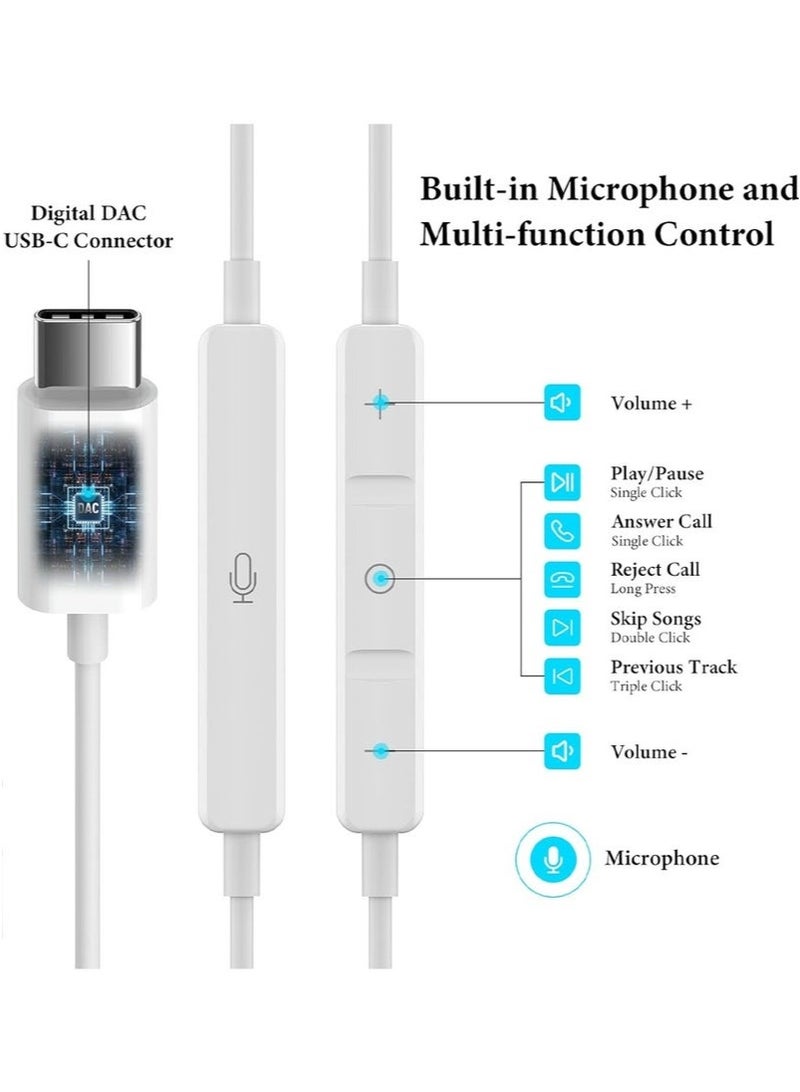 Arabest Headphones for iPad Pro iPhone 15 Pro 16 Pro,USB Type C Earphones HiFi Stereo USB C Wired Earbuds Microphone Volume Control for Samsung S23 Ultra S22 S21 Note20 A54,Pixel 9 8 7 6 6a 5 4,OnePlus9  - Image 3