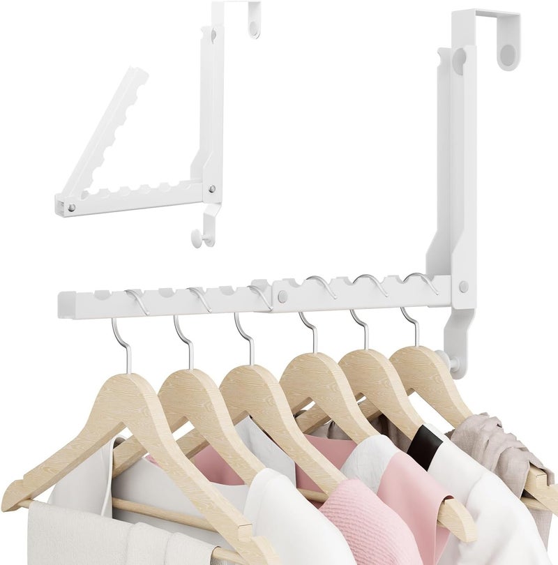 BAKON Over The Door Hanger Folding Clothes Drying Rack, Double Fold Hanging Door Hooks Coat Rack with Hooks for Indoor Laundry Room Compact Small Space Foldable Portable Door Hanger Hook Collapsible- 1 Pack - Image 1