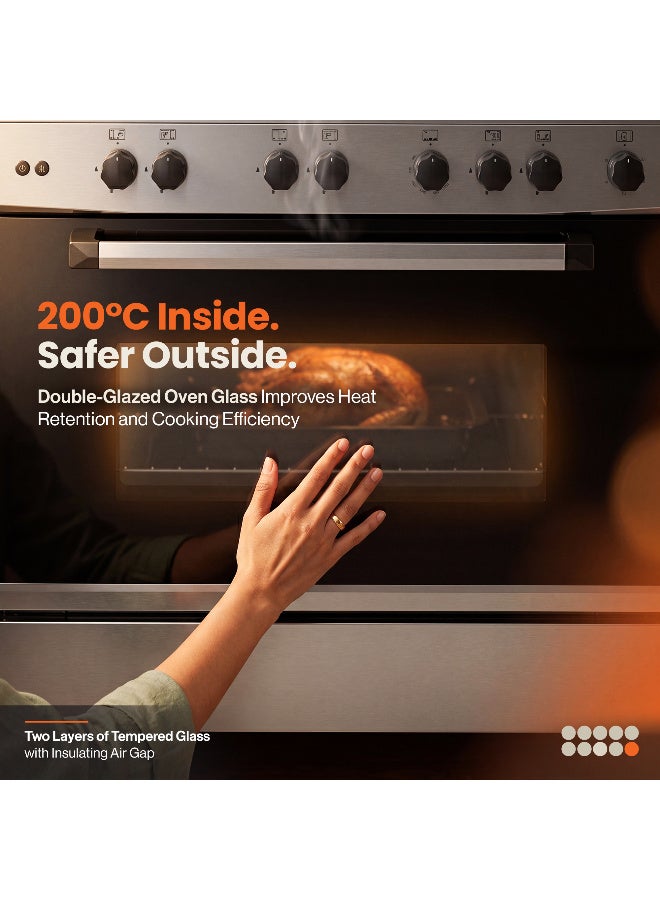 SURE 90x55cm 5 Burner Freestanding Gas Cooker with 103L Gas Oven, Cast Iron Pan Supports, Full Safety Features, Thermostat Control, Double Glazed Oven Door, Inox Finish - GCF-90 5 GCF-90 Inox Finish - Image 5