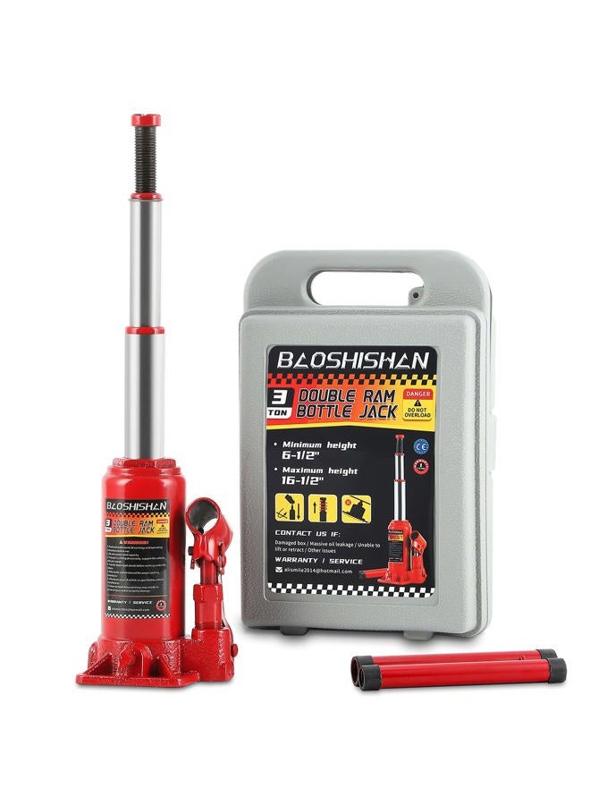 BAOSHISHAN 3 Ton Double Ram Bottle Jack 6-1/2" to 16-1/2" Lifting Range Portable Hydraulic Jack with Carrying Case - Image 1