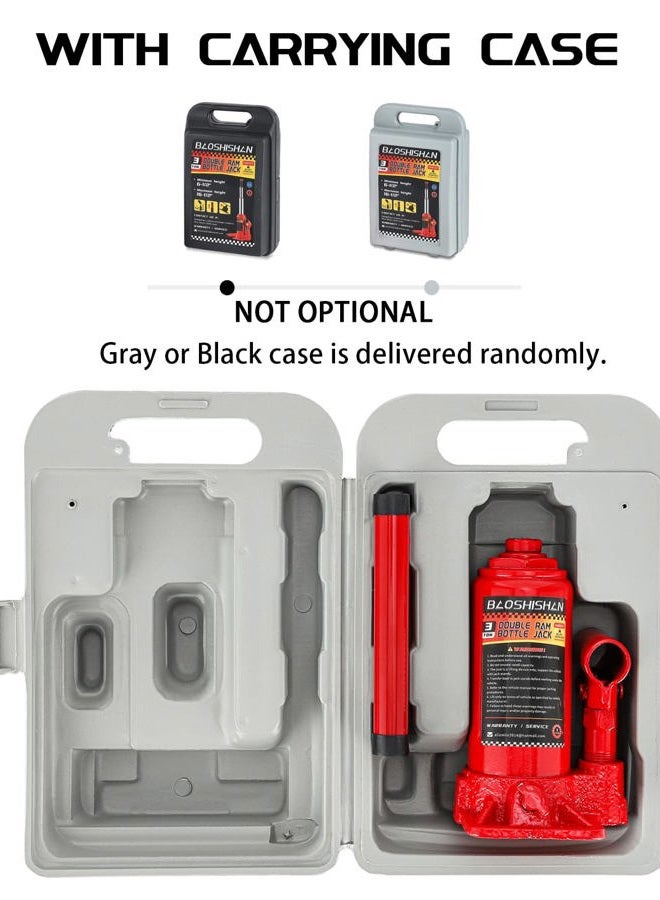 BAOSHISHAN 3 Ton Double Ram Bottle Jack 6-1/2" to 16-1/2" Lifting Range Portable Hydraulic Jack with Carrying Case - Image 4