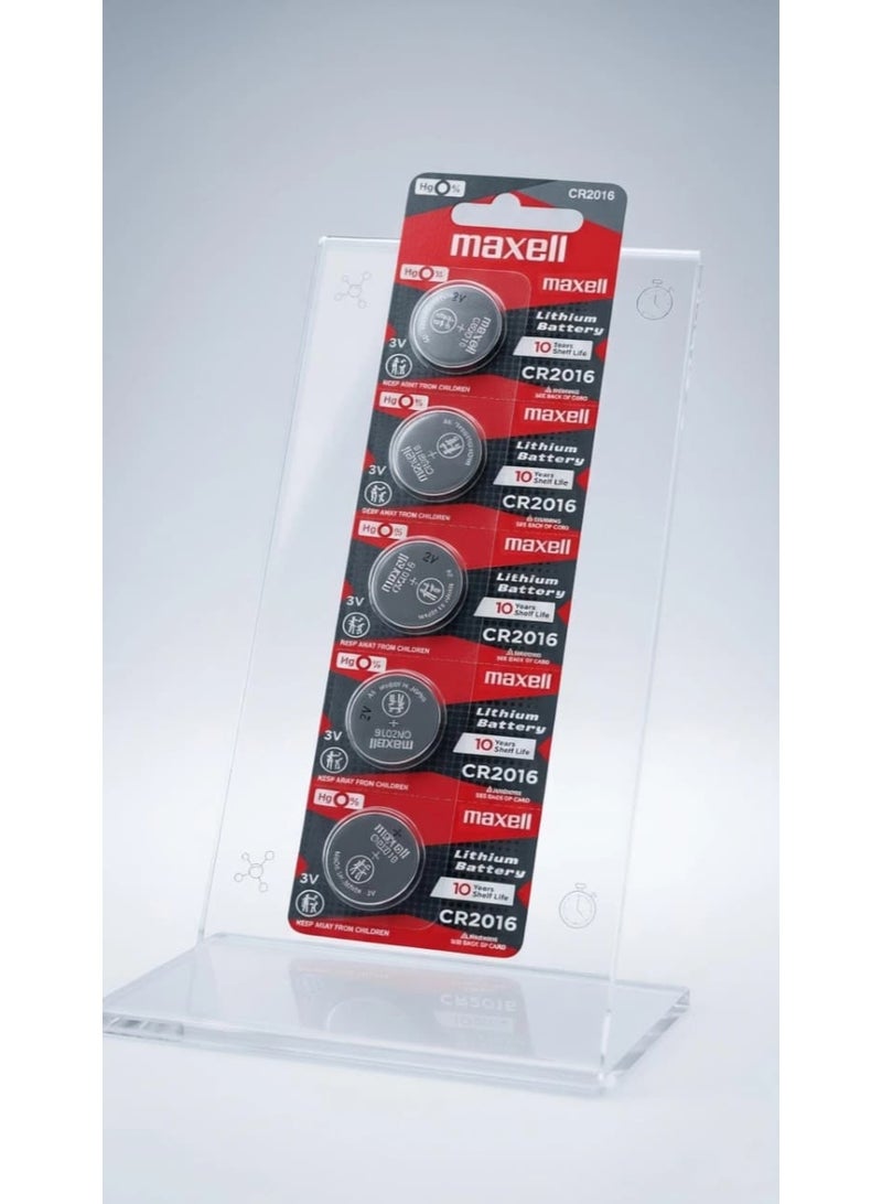 Maxell CR2016 Battery Japanese Made, 5-Piece Slim Coin Cell Set, 3V Lithium Battery, 5-Pack, Expiration Date Until 2035, Car Remote Control Battery, Slim Digital Watch Battery, Small Round Battery for Electronic Devices, Calculator Battery, Weighing Scale Battery, LED Light Battery, Remote Control Battery, Smart Key Fob Battery, Wireless Doorbell Battery, Stopwatch Battery, Electronic Gate Battery, Small Toy Battery, Medical Device Battery, Multi-Purpose Battery Set for Devices with Limited Space. - Image 1