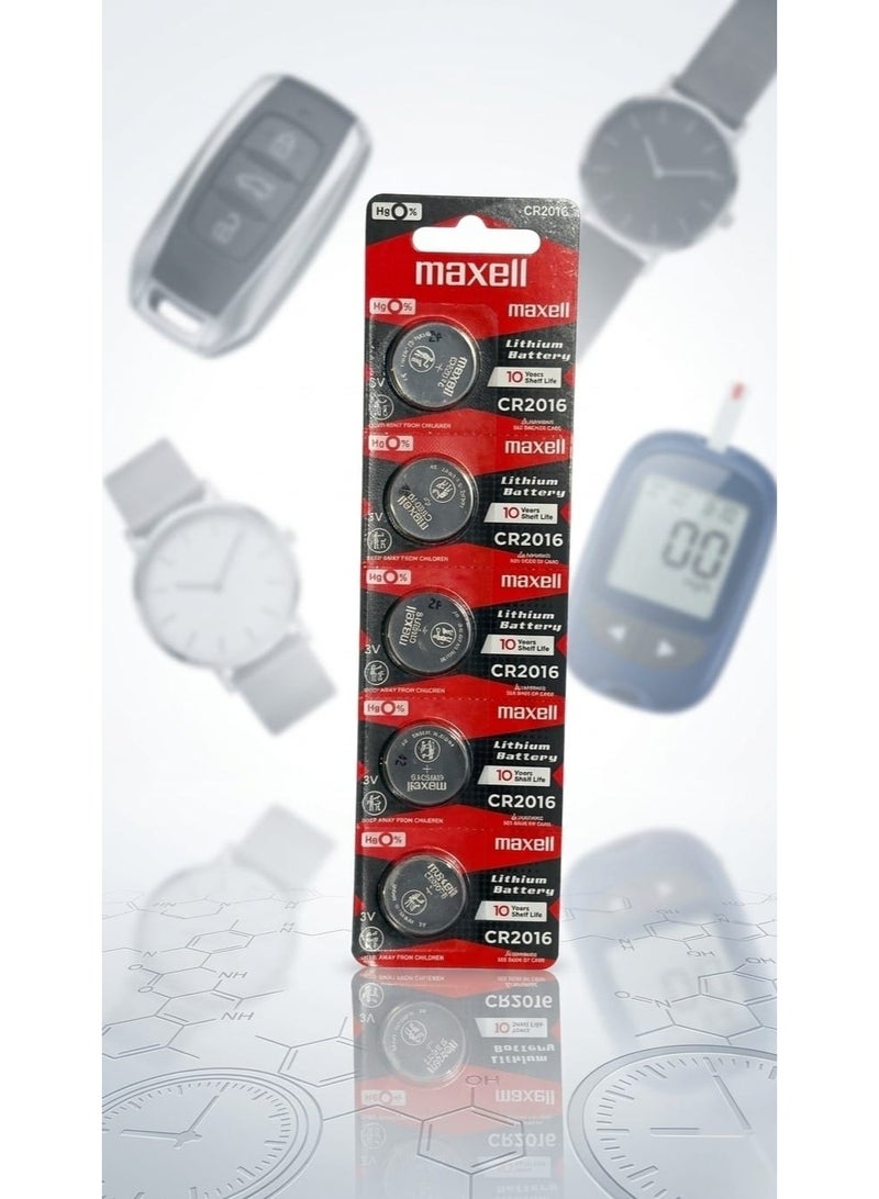 Maxell CR2016 Battery Japanese Made, 5-Piece Slim Coin Cell Set, 3V Lithium Battery, 5-Pack, Expiration Date Until 2035, Car Remote Control Battery, Slim Digital Watch Battery, Small Round Battery for Electronic Devices, Calculator Battery, Weighing Scale Battery, LED Light Battery, Remote Control Battery, Smart Key Fob Battery, Wireless Doorbell Battery, Stopwatch Battery, Electronic Gate Battery, Small Toy Battery, Medical Device Battery, Multi-Purpose Battery Set for Devices with Limited Space. - Image 2