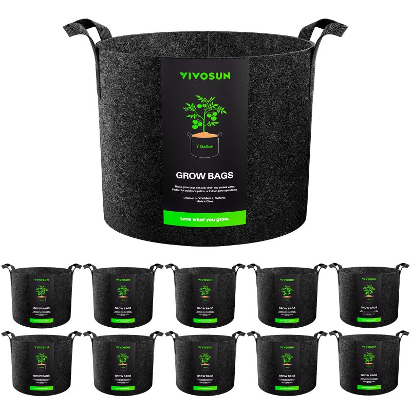 VIVOSUN VIVOSUN 10Pack 7 Gallon Grow Bags Reinforced Planter Fabric Pots for Gardening Black