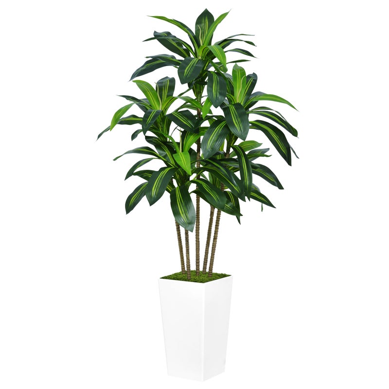 ASTIDY Artificial Dracaena Tree 5FT Faux Tree with White Tall Planter Fake Tropical Yucca Floor Plant in Pot Artificial Silk Tree for Home Office Living Room Decor Indoor
