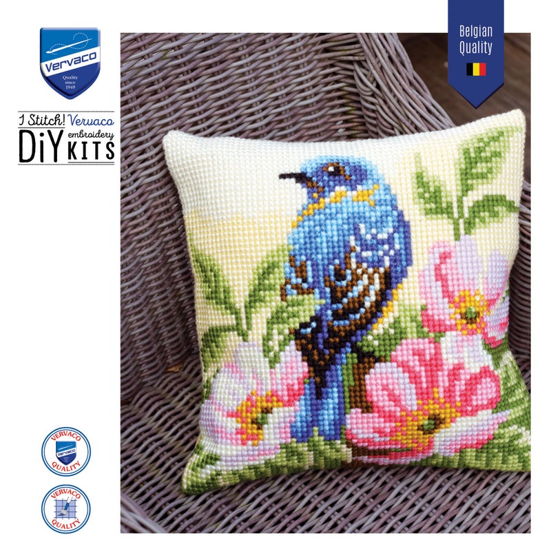 Vervaco Cross Stitch Cushion Kit Bird on Rose Bush 16" x 16" - Image 5