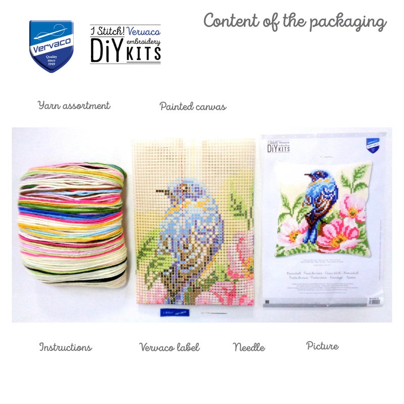 Vervaco Cross Stitch Cushion Kit Bird on Rose Bush 16" x 16" - Image 4