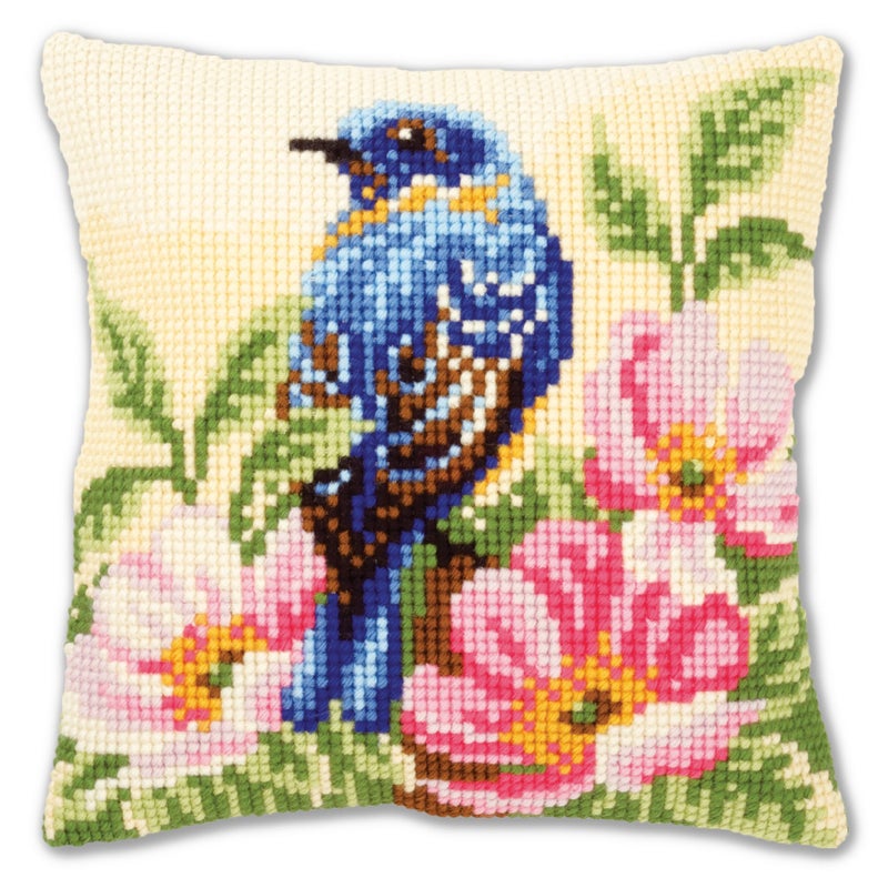 Vervaco Cross Stitch Cushion Kit Bird on Rose Bush 16" x 16" - Image 1