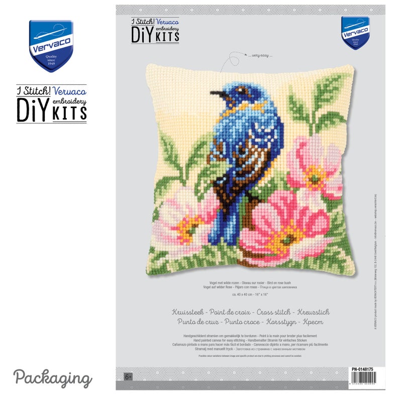 Vervaco Cross Stitch Cushion Kit Bird on Rose Bush 16" x 16" - Image 3