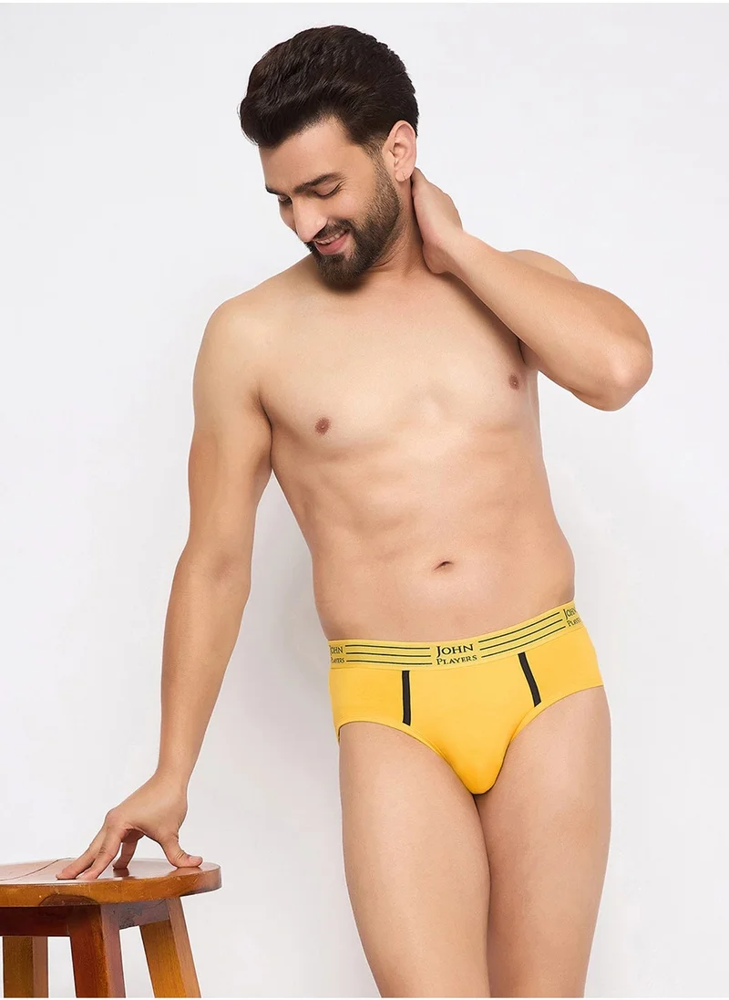 جون بلاير John Players Pack of 2 Cotton Briefs with Striped Waistband in Yellow
