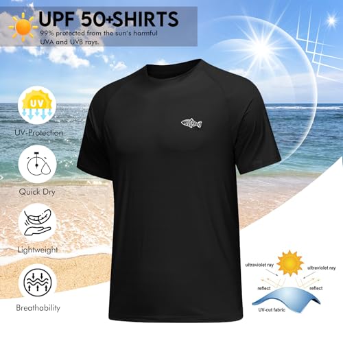Riverruns Fishing Shirt for Men Short Sleeve UPF 50+ Sun Protection Swim T-Shirt Rash Guard Water Beach Tee(Black, M) - Image 3