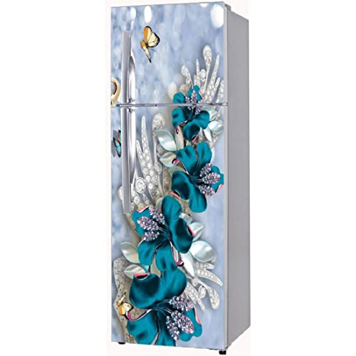 WallDaddy Fridge Stickers & Wall Stickers, Beautiful Fridge Decorative Sticker Wallpaper Poster (PVC Vinyl) Large Size (60x160 cm) (Puppy Blue Flower), Self-Adhesive - Image 4