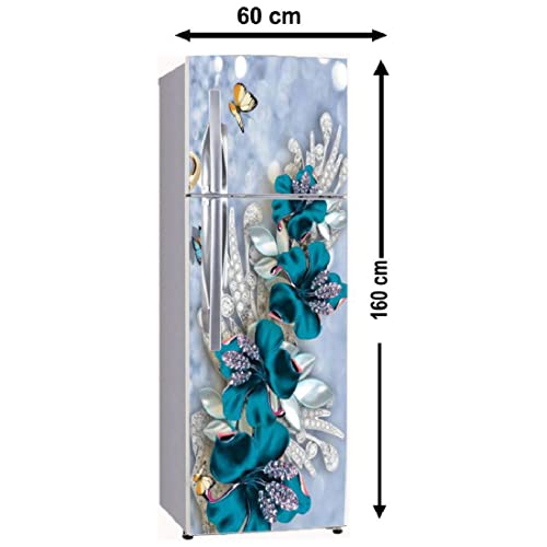 WallDaddy Fridge Stickers & Wall Stickers, Beautiful Fridge Decorative Sticker Wallpaper Poster (PVC Vinyl) Large Size (60x160 cm) (Puppy Blue Flower), Self-Adhesive - Image 2
