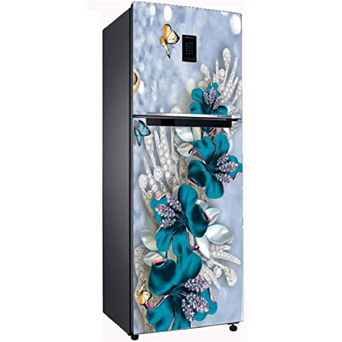 WallDaddy Fridge Stickers & Wall Stickers, Beautiful Fridge Decorative Sticker Wallpaper Poster (PVC Vinyl) Large Size (60x160 cm) (Puppy Blue Flower), Self-Adhesive - Image 3