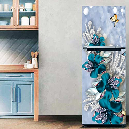 WallDaddy Fridge Stickers & Wall Stickers, Beautiful Fridge Decorative Sticker Wallpaper Poster (PVC Vinyl) Large Size (60x160 cm) (Puppy Blue Flower), Self-Adhesive - Image 1