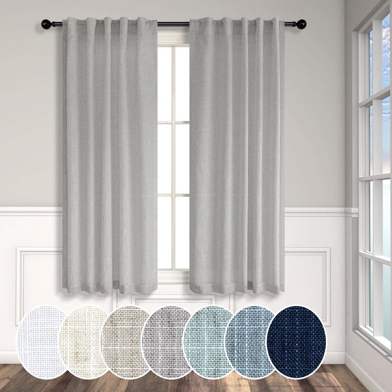 Pitalk الستائر الرمادية 38 بوصة عرض لنوافذ المطبخ 2 لوحات خلفية قضيب الجيب الكتان الشفاهية فئة الفئة الفاتح الستائر القصيرة لغرفة نوم غرفة الغسيل ديكور الباب واسعة 38 × 45 رمادي طويل فاتح - Image 1