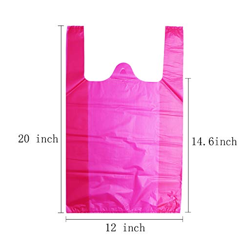LazyMe T Shirt Bags, Plastic Grocery Bags with Handles for Merchandise and Supermarket, Bolsas De Plastico Para Negocio, 12 x 20 Inches (Rose Red, 100 Pcs) - Image 2