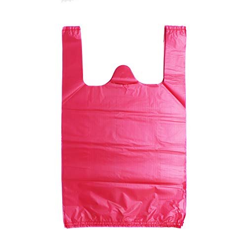 LazyMe T Shirt Bags, Plastic Grocery Bags with Handles for Merchandise and Supermarket, Bolsas De Plastico Para Negocio, 12 x 20 Inches (Rose Red, 100 Pcs) - Image 1