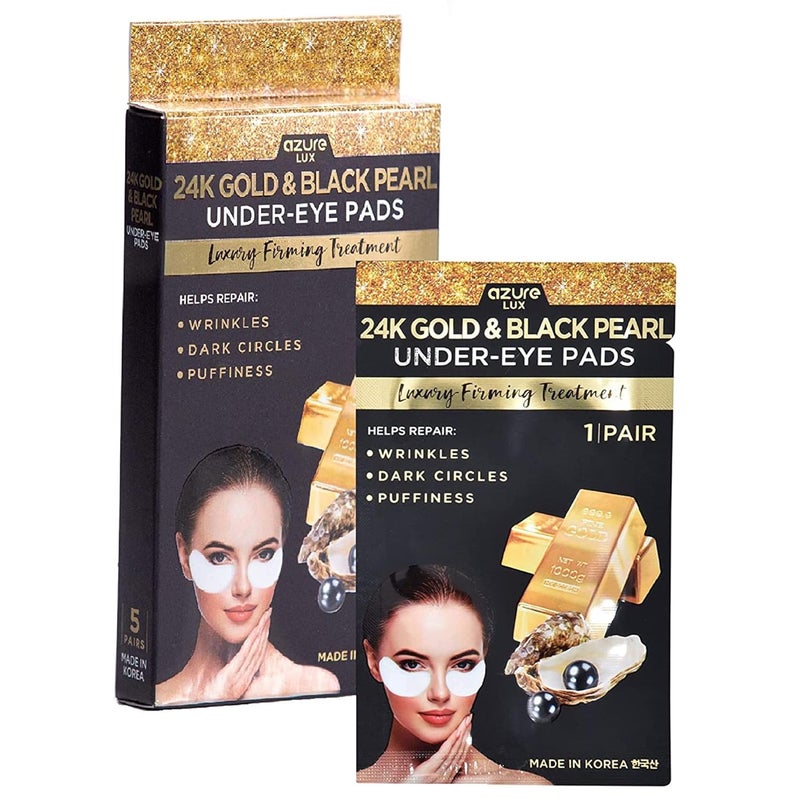 Azure Cosmetics 24K Gold  Black Pearl Luxury Firming Under Eye Pads  Moisturizing  Restoring Eye Mask Patches  Reduces Fine Lines Wrinkles Dark Circles  Puffiness  Made in Korea  5 Pairs