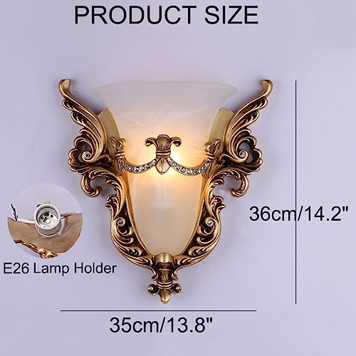 Qufute Unique Glass Wall Sconce Light Vintage Glass Wall Light Angel Wings Style Mid Century Modern Wall Light Frosted glassWall Sconce Gold Resin Light Fixture for Dining Room Hallway Bedroom - Image 2