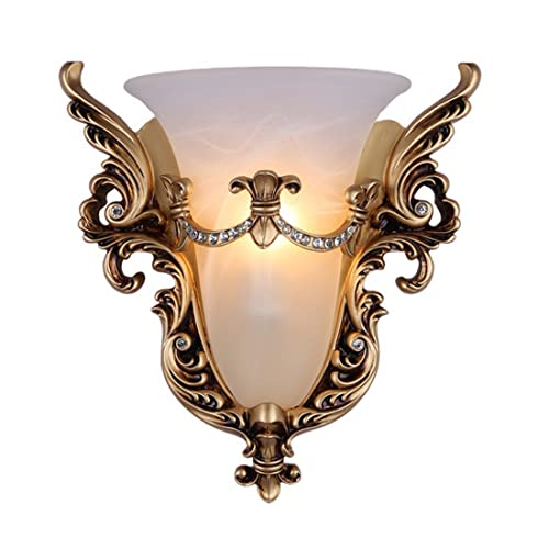 Qufute Unique Glass Wall Sconce Light Vintage Glass Wall Light Angel Wings Style Mid Century Modern Wall Light Frosted glassWall Sconce Gold Resin Light Fixture for Dining Room Hallway Bedroom - Image 1