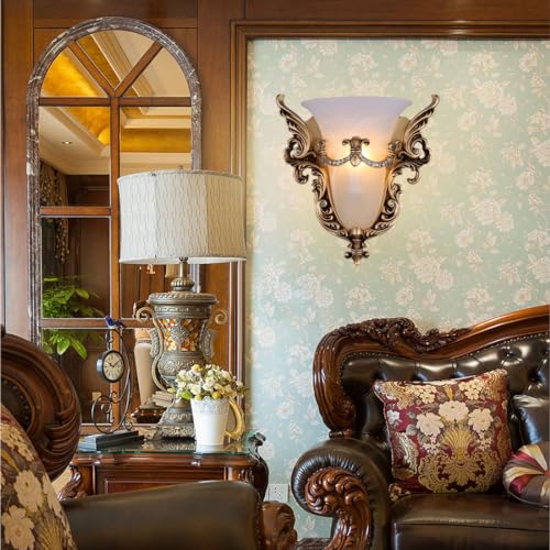 Qufute Unique Glass Wall Sconce Light Vintage Glass Wall Light Angel Wings Style Mid Century Modern Wall Light Frosted glassWall Sconce Gold Resin Light Fixture for Dining Room Hallway Bedroom - Image 5