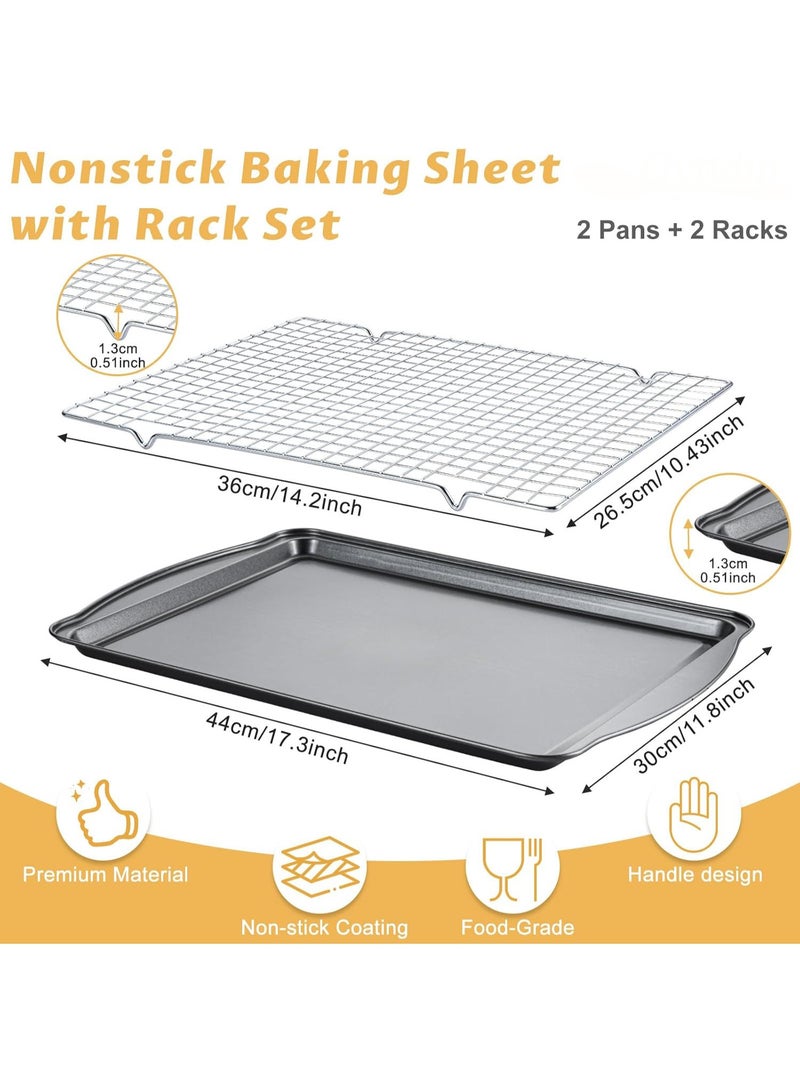 ALAMAREQ Baking Sheet with Cooling Racks - Carbon Steel Cookie Sheets for Baking [2 Sheets + 2 Racks], Nonstick Baking Pans, Perfect for Baking, Roasting, and More, Size 17 x 11 x 0.5 Inches - Image 2