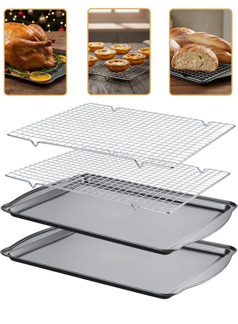 ALAMAREQ Baking Sheet with Cooling Racks - Carbon Steel Cookie Sheets for Baking [2 Sheets + 2 Racks], Nonstick Baking Pans, Perfect for Baking, Roasting, and More, Size 17 x 11 x 0.5 Inches - Image 1