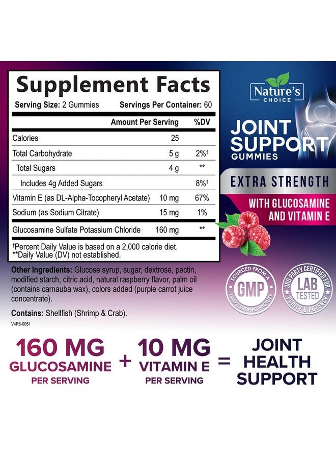 Nature's Choice Joint Support Gummies Extra Strength Glucosamine Gummy Supplement with Vitamin E - Naturally Assists Cartilage & Joint Health & Flexibility Support - Best Support Chew for Men and Women - 120 Gummies - Image 1