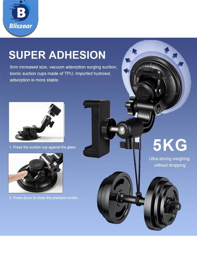 Bliszaar Car Suction Cup Mount with Phone Holder Action Camera Windshield Window Mount, Compatible for Go Pro Hero 13 12 11 10 9 8 7/for Insta 360 X3 X4 / DJI Action 3 4 5 pro Pocket 3 Accessories - Image 5