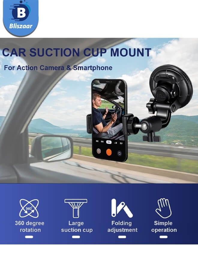 Bliszaar Car Suction Cup Mount with Phone Holder Action Camera Windshield Window Mount, Compatible for Go Pro Hero 13 12 11 10 9 8 7/for Insta 360 X3 X4 / DJI Action 3 4 5 pro Pocket 3 Accessories - Image 2