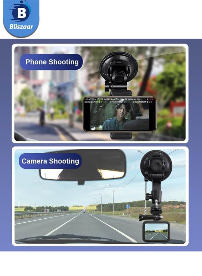 Bliszaar Car Suction Cup Mount with Phone Holder Action Camera Windshield Window Mount, Compatible for Go Pro Hero 13 12 11 10 9 8 7/for Insta 360 X3 X4 / DJI Action 3 4 5 pro Pocket 3 Accessories - Image 4
