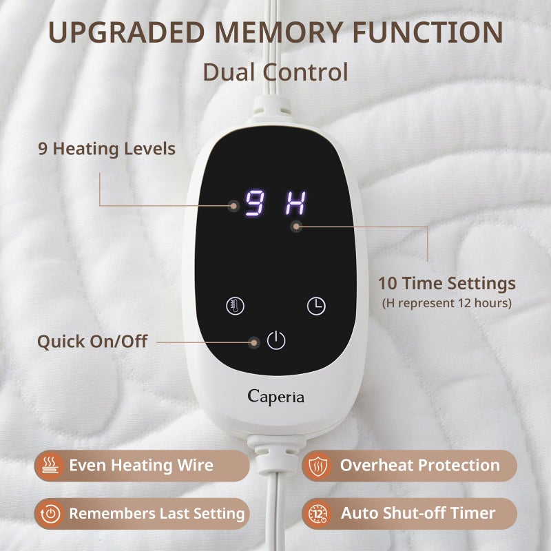 Caperia Heated Mattress Pad King, Electric Mattress Pad Bed Warmer with 9 Heat Settings, Memory Function, 1-12 Hours Auto Off, Deep Pocket, Machine Washable, 78"x 80" - Image 3