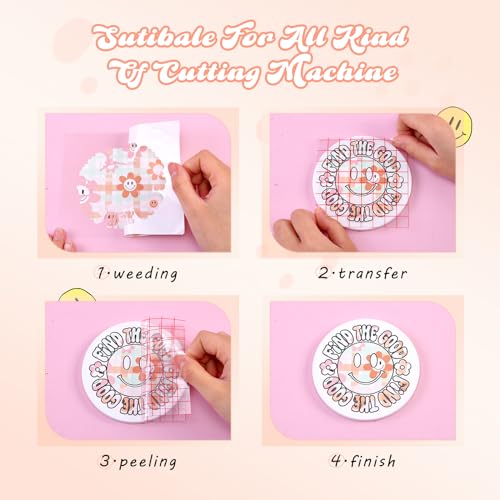 Tintnut Smiley Face Permanent Adhesive Vinyl - 12 Sheets 12"x10", Daisy Flower Adhesive Vinyl, Groovy Pattern Sheets for Cutting Machine, Home Decor Self Sticker - Image 3